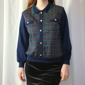 80s Cricket Lane Plad Holiday Longsleeve Collared Shirt with Shoulder Pads